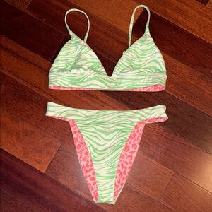 Billabong Green and Pink Zebra Bikini